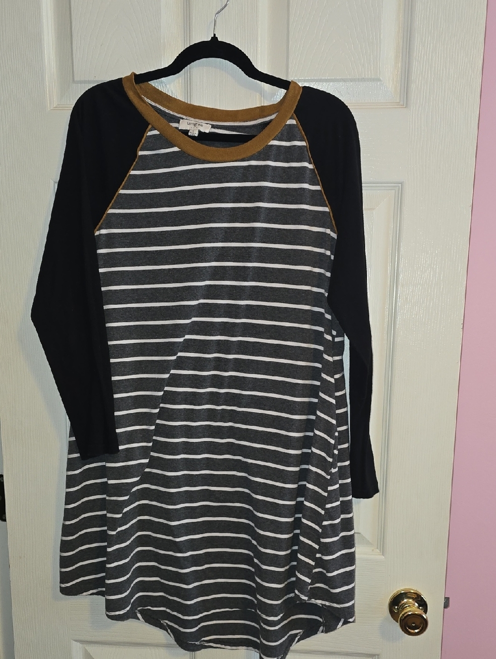 Umgee Striped Top with Black Sleeves and Mustard Trim